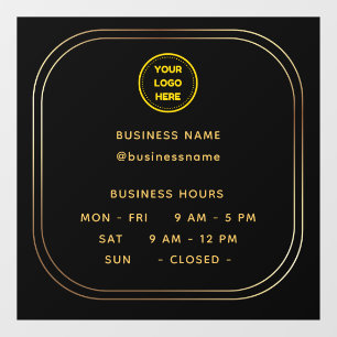 Gold    Opening Time With Logo Business Hours Window Cling