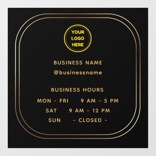 Gold  Opening Time With Logo Business Hours Window Cling