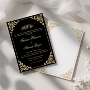 Gold Opulent Baroque Frame Black Muslim Wedding Invitation