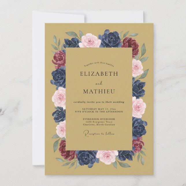 Gold Opulent Floral Wedding Invitation (Front)