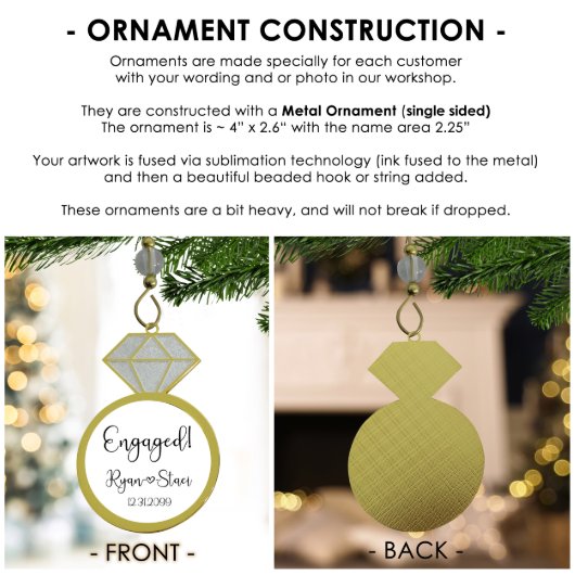 Gold or Silver Diamond Ring Engagement Ornament (Back)