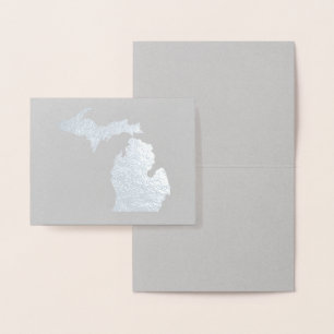 Gold or Silver Michigan State Map Petoskey Stone Foil Card