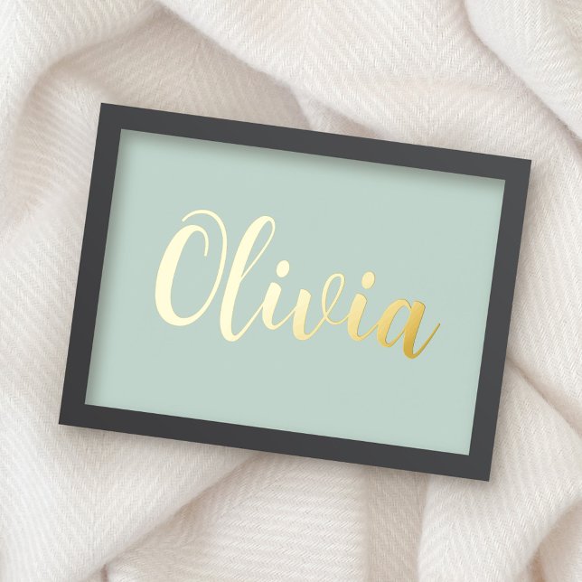 Gold or silver name elegant script pale sea green foil prints (Creator Uploaded)