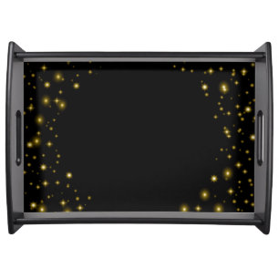 Gold or Yellow Sparkles and Stars on Black Serving Tray