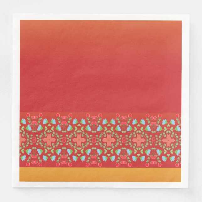 Gold Orange And Red Paper Dinner Napkins (Front)