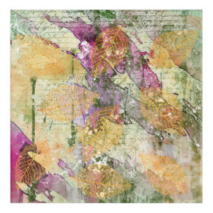 Gold Orange Fall Leaf Leaves on Vintage Decoupage Acrylic Print