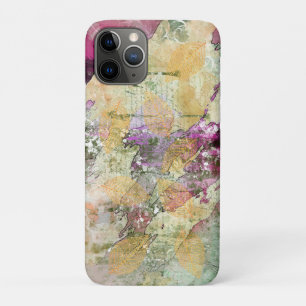 Gold Orange Fall Leaf Leaves on Vintage Decoupage  iPhone 11 Pro Case