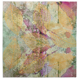 Gold Orange Fall Leaf Leaves on Vintage Decoupage Cloth Napkin