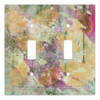 Gold Orange Fall Leaf Leaves on Vintage Decoupage Light Switch Cover