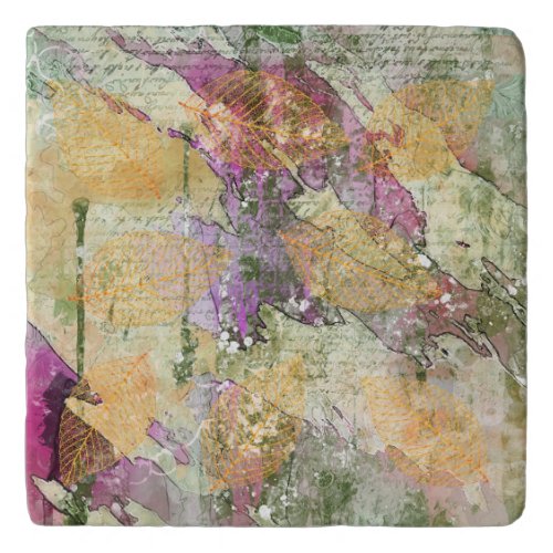 Gold Orange Fall Leaf Leaves on Vintage Decoupage Trivet