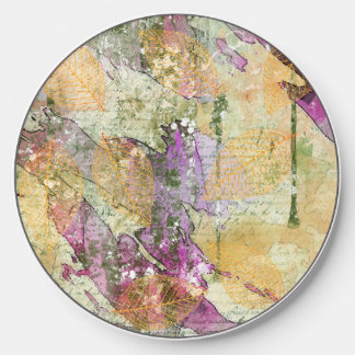 Gold Orange Fall Leaf Leaves on Vintage Decoupage Wireless Charger