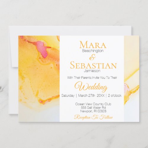 *~* Gold Orange Fuchsia Watercolor Wedding Invitation