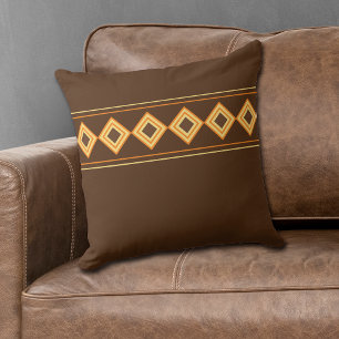Gold Orange Geometric Diamond Border Brown Throw Throw Pillow