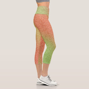 Gold-Orange-Green Gradient Glitters Capri Leggings