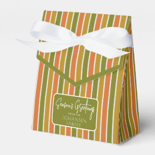 Gold, Orange, Olive Green Striped Holiday Greeting Favor Boxes