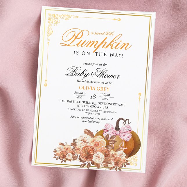 Gold Orange Pumpkin Floral Baby Shower  Invitation (Creator Uploaded)