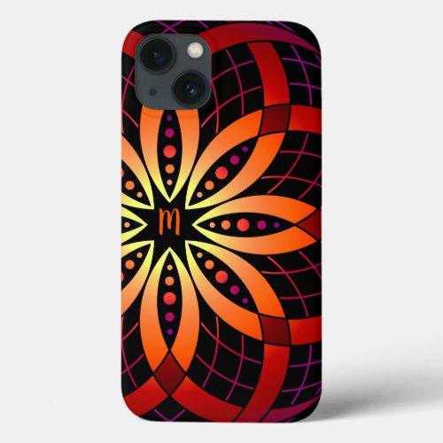 Gold orange purple digital art ombre mandala iPhone 13 case