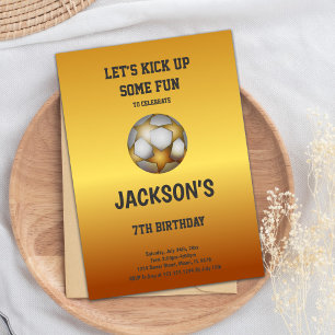 Gold & Orange Soccer Birthday Invitation