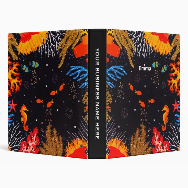 Gold Orange Tropical Summer Ocean Underwater 3 Ring Binder (Background)