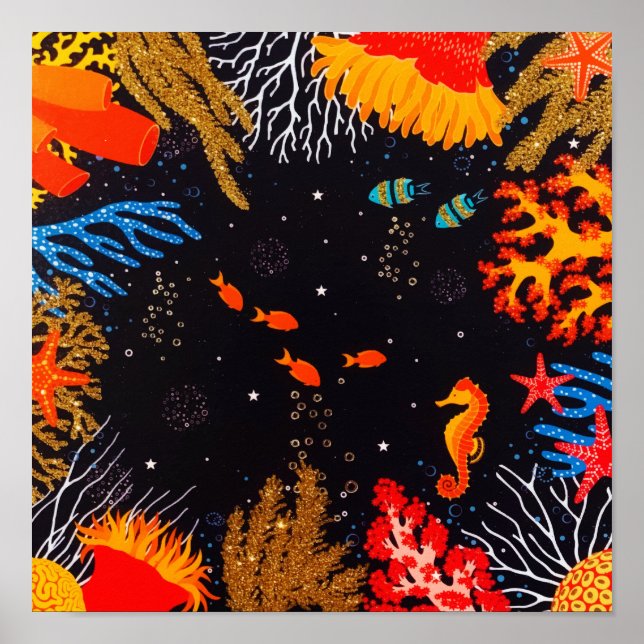 Gold Orange Tropical Summer Ocean Underwater Poster (Front)