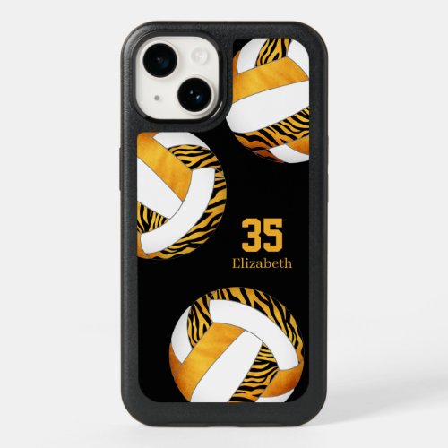 gold orange w zebra pattern custom volleyball OtterBox iPhone 14 case
