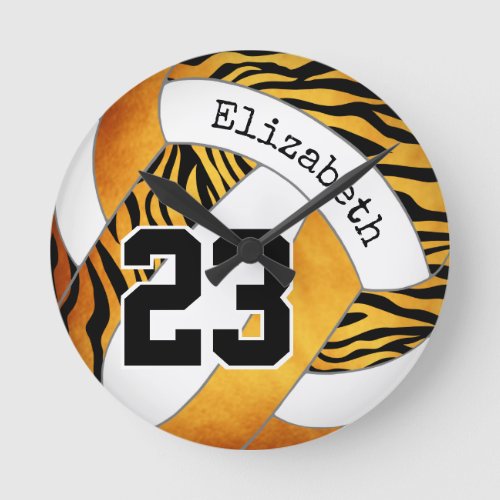 gold orange w zebra pattern custom volleyball round clock