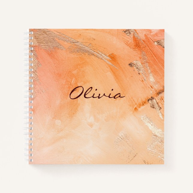 Gold Orange Watercolor Abstract Name Script Notebook (Front)