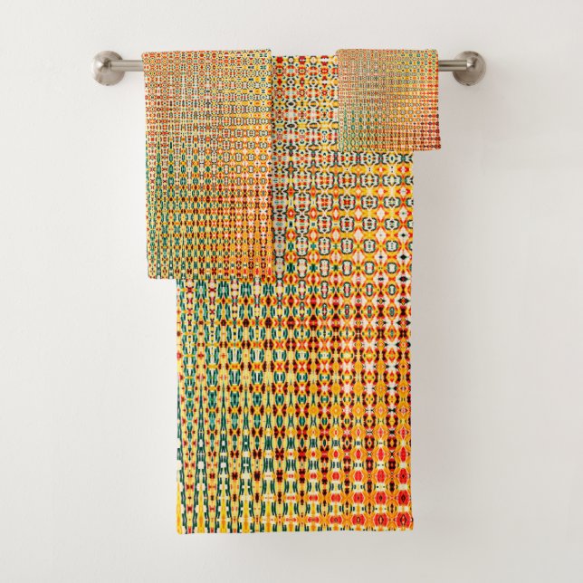 Gold Orange Yellow Red Green Pattern Bath Towel Set (Insitu)