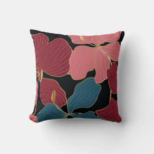Gold orchids, elegant floral line art. throw pillow