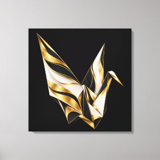 Gold Origami Crane Wrapped Canvas Print