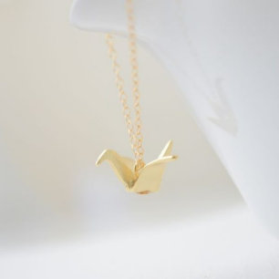 Gold Origami Folded Crane Necklace