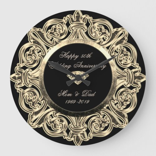 Gold Ornament 25th Wedding Anniversary Large Clock