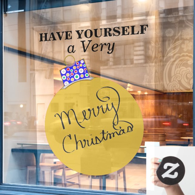 Gold Ornament Ball Merry Christmas Window Cling (Cafe Window)