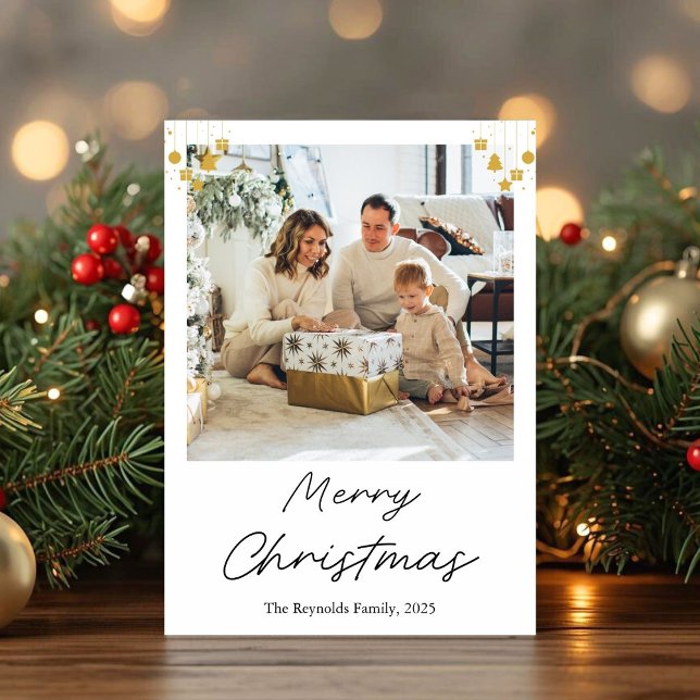 Gold Ornament Christmas Photo Greeting Card (Creator Uploaded)