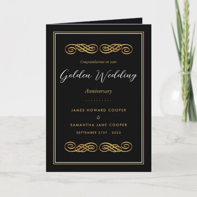 Gold Ornament Decor, 50 Year Wedding Anniversary Card (Front)