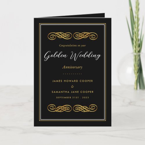 Gold Ornament Decor 50 Year Wedding Anniversary Card