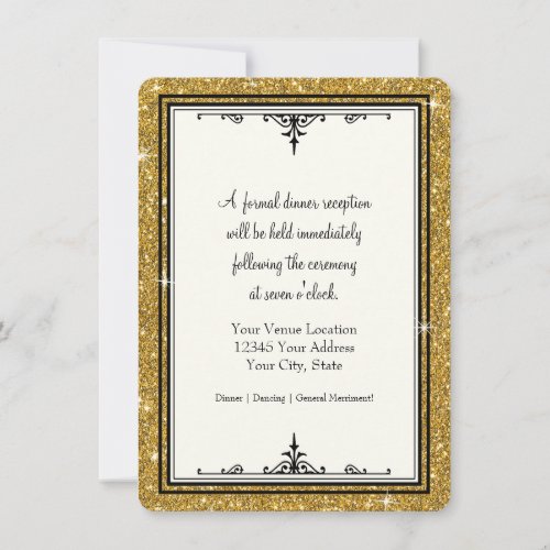 Gold Ornament Glitter Striped Classic Elegant Invitation