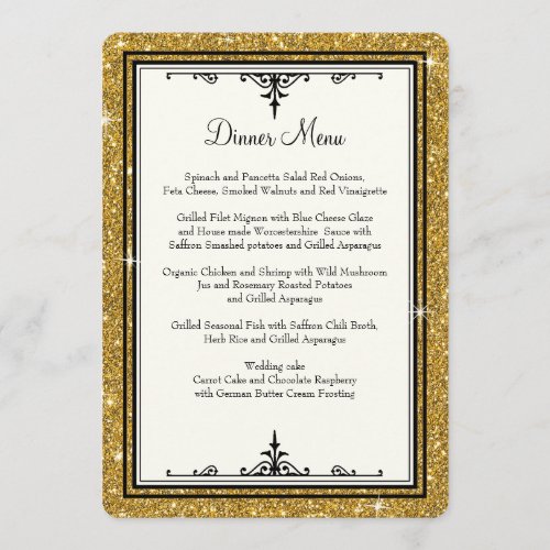 Gold Ornament Glitter Striped Classic Elegant Menu