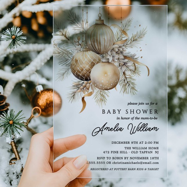 Gold Ornament Holiday Acrylic Baby Shower  Acrylic Invitations (Creator Uploaded)