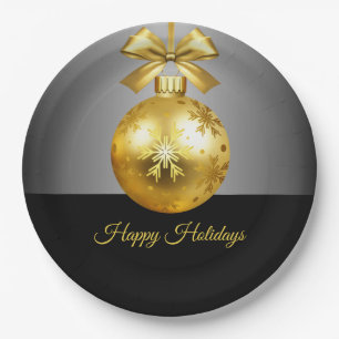 Gold Ornament Holiday Paper Plate