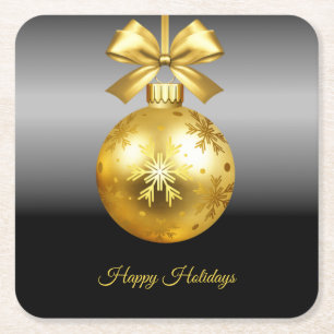 Gold Ornament Holiday Square Paper Coaster