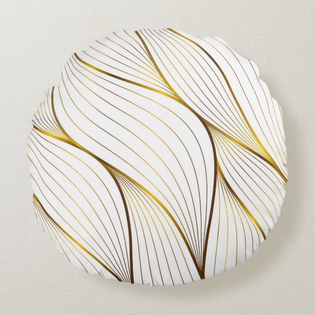 Gold ornament leaf   round pillow (Front)