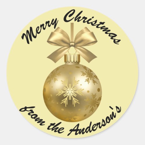 Gold Ornament Merry Christmas Holiday Classic Round Sticker