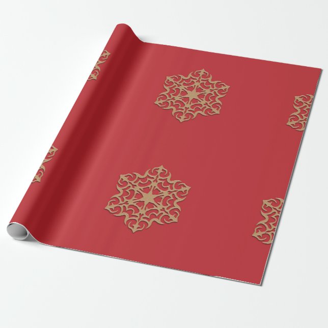 Gold Ornament on Red Wrapping Paper (Unrolled)
