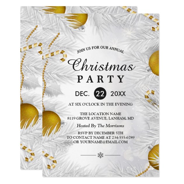 Gold Ornament Silver White Christmas Party Card