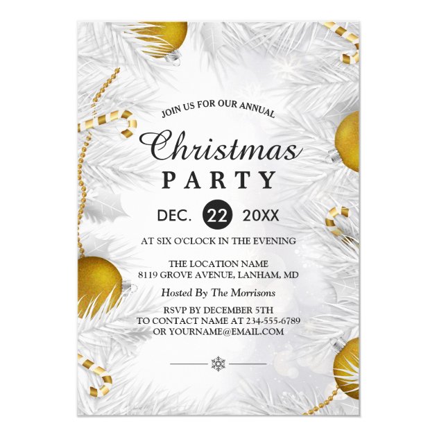 Gold Ornament Silver White Christmas Party Card