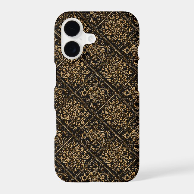 Gold Ornamental Baroque Pattern On Black Case-Mate iPhone Case (Back)