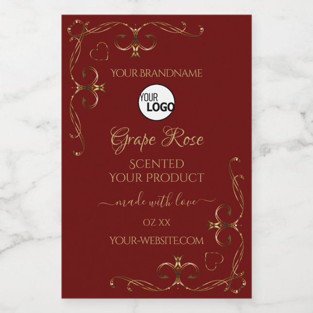 Gold Ornamental Corner Dark Red Product Label Logo (Single Label)