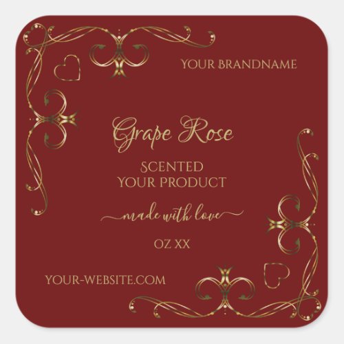 Gold Ornamental Corners on Dark Red Product Labels