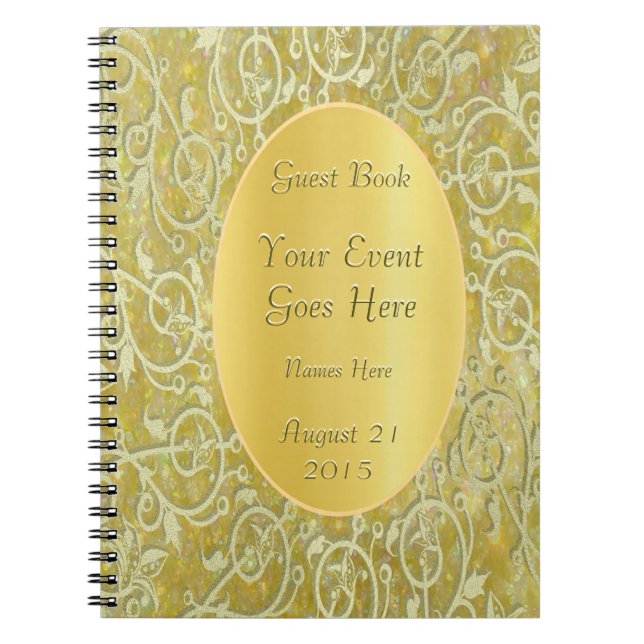 Gold Ornamental Glitter Guest Book (Front)